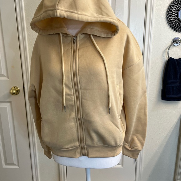 Women's Solid Color Zip Up Thermal Lined Drawstring Hoodie long sleeve  … - Picture 9 of 13